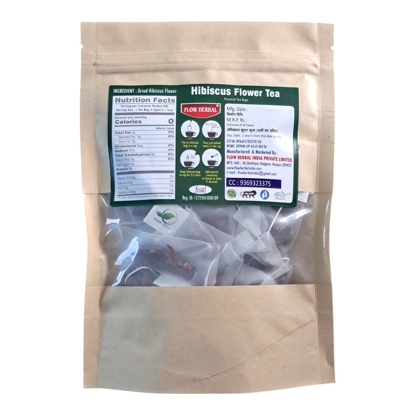 Hibiscus Flower Tea, 30 Pyramid Tea Bags